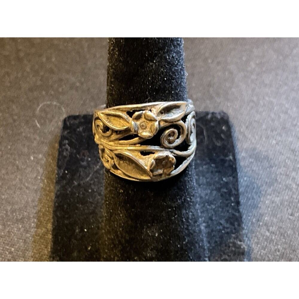 925 Sterling Silver Floral Band Ring Size 4.5